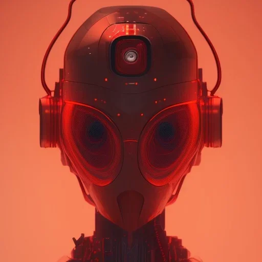 A beautiful portrait of a cyborg bird red color scheme, high key lighting, volumetric light high details psychedelic background