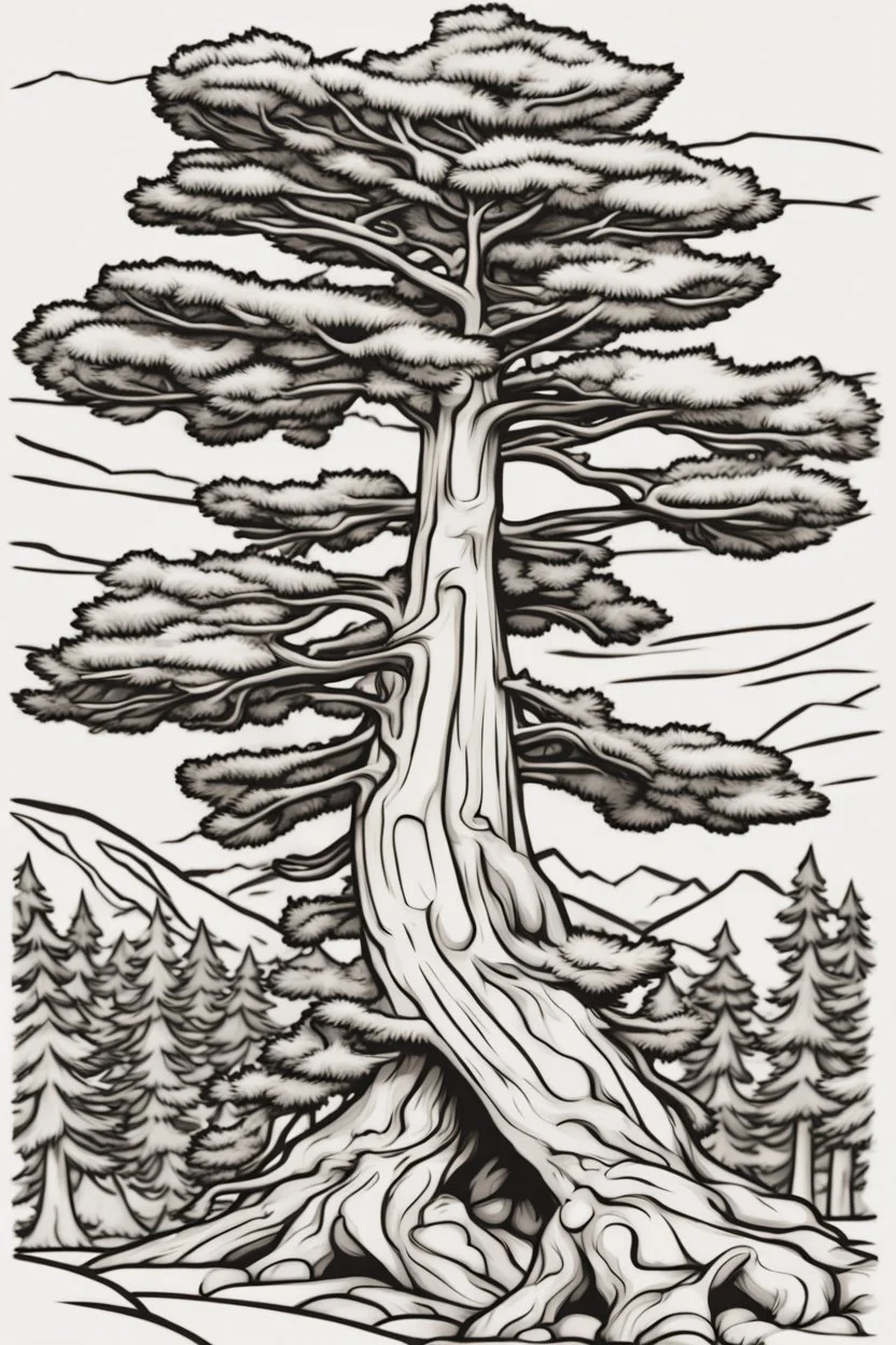 coloring page, pine tree, cartoon style, thick lines, low detail, no shading