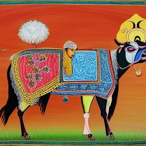 holy cow with wings indian painting style