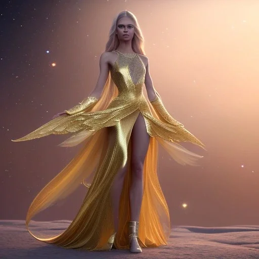 beautiful cosmic golden male, long hair, nice smiling, delicate colors, beautiful glamour galactic golden dress, ultra sharp focus, 8k, unreal engine 5, extremely sharp detail, light effect, soft light atmosphere of a spaceship, smooth, full of details, face in front, complete vision of face and body