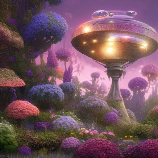 pixar style, volumetric summer garden environment and background, realistic painting of ufo, looking excited, volumetric lighting, dramatic lighting, detailed digital painting, extreme dense and fine fur, anime, ornate, colour-washed colors, elegant, small minutiae, tiny features, particulars, centered, smooth, sharp focus, renderman gofur render, 8k, uhd, detailed eyes, realistic shaded volumetric lighting, sunlight caustics, backlight, centered camera view