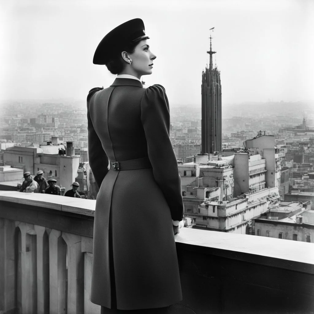 The famous photo of Marina Ginestà, taken by Juan Guzmán on July 21, 1936, captures a striking moment during the early days of the Spanish Civil War. In the image, Ginestà stands confidently atop the Hotel Colón in Barcelona, a backdrop of the city visible behind her. She is dressed in a stylish military outfit, a symbol of her involvement in the anarchist movement. Her posture is assertive, with one hand resting on a wall and the other holding a rifle, embodying both strength and defiance.