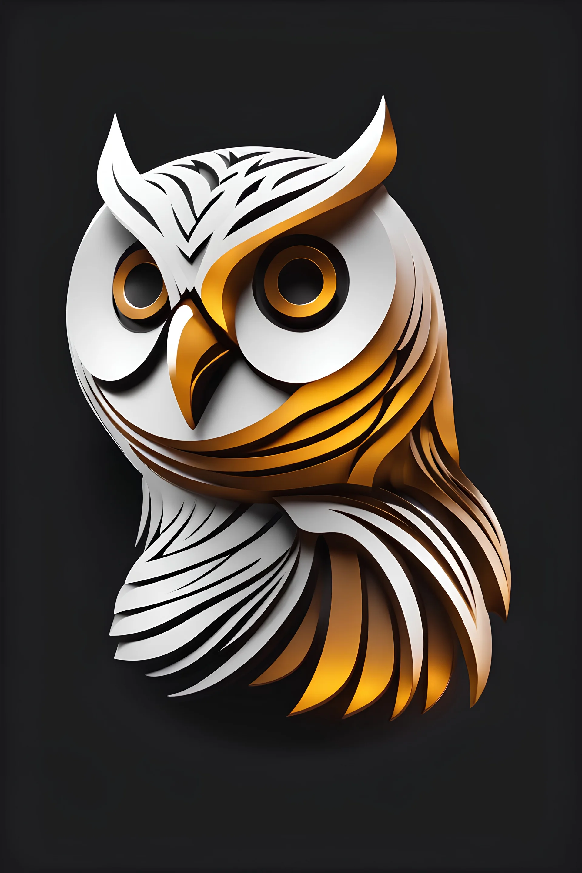 logo design, bunchy, 3d lighting, white owl, highly detailed face, cut off, symmetrical, friendly, minimal, round, simple, cute