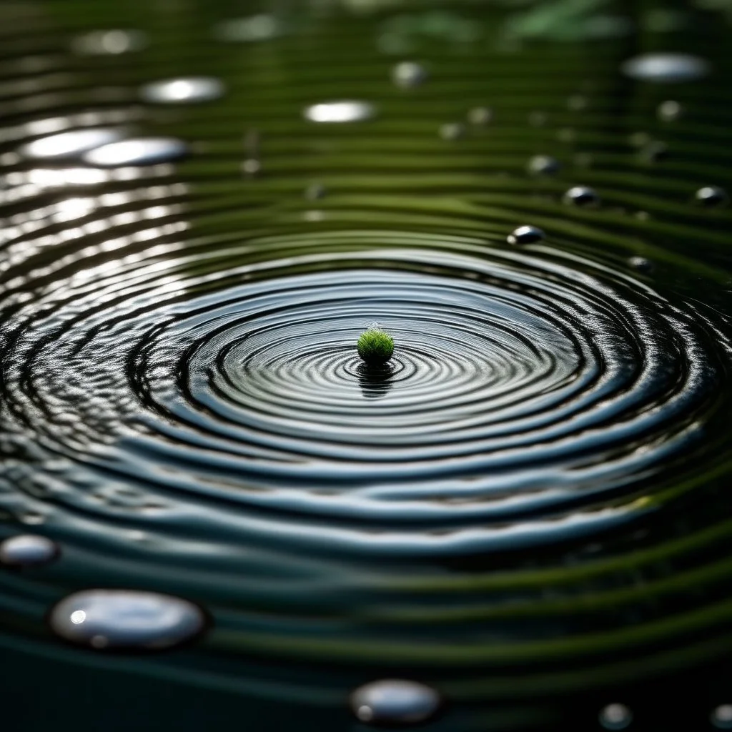 a raindrop creating a beautiful circle in a pond