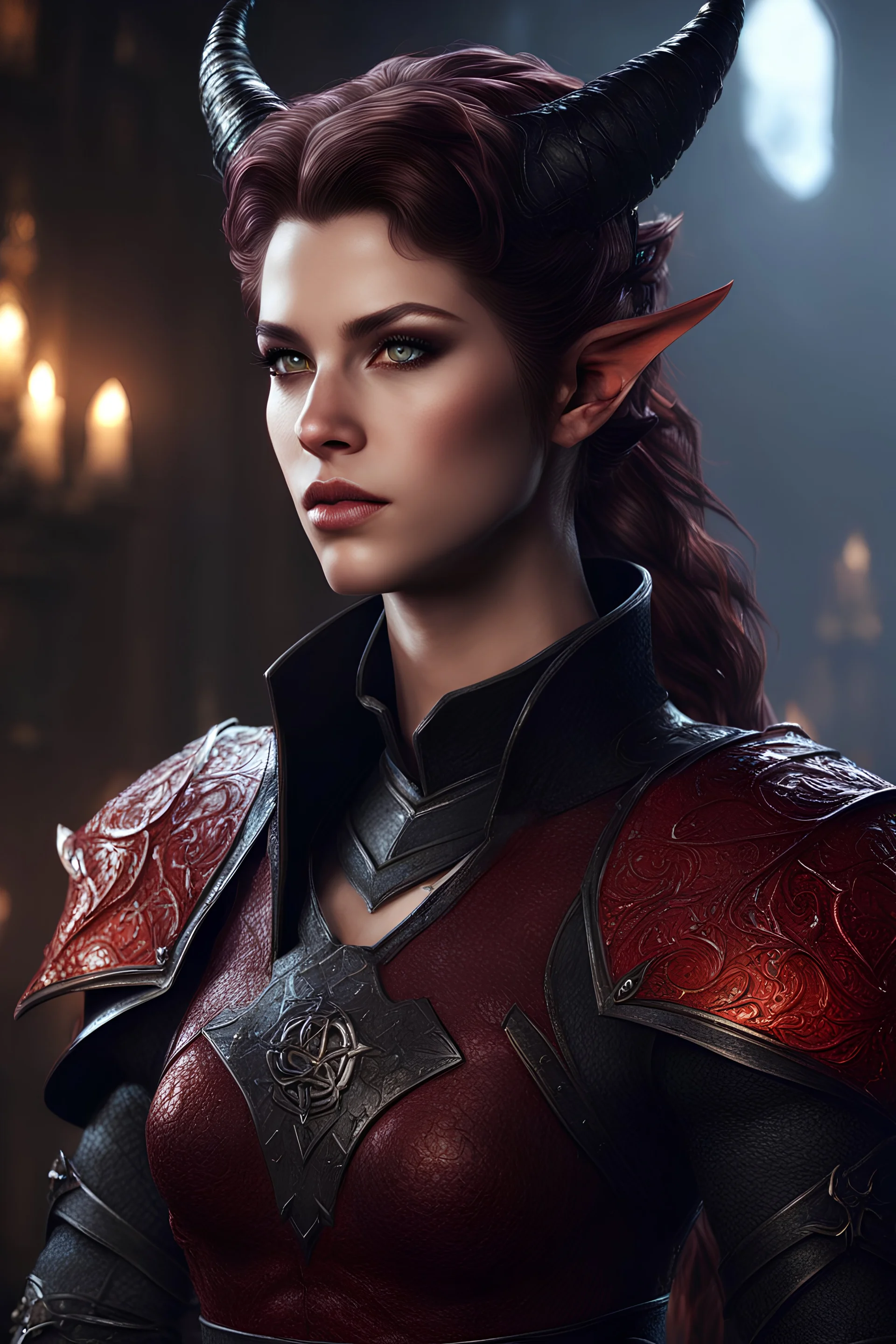 young tiefling , dnd pc art, 8k cgi, unreal engine 6, high detail, photo realistic, intricate, cinematic.