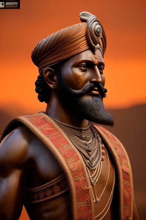 chhatrapati shivaji face, theme art, Dark moody night atmosphere, 8K, close-up face, anatomically perfect face,