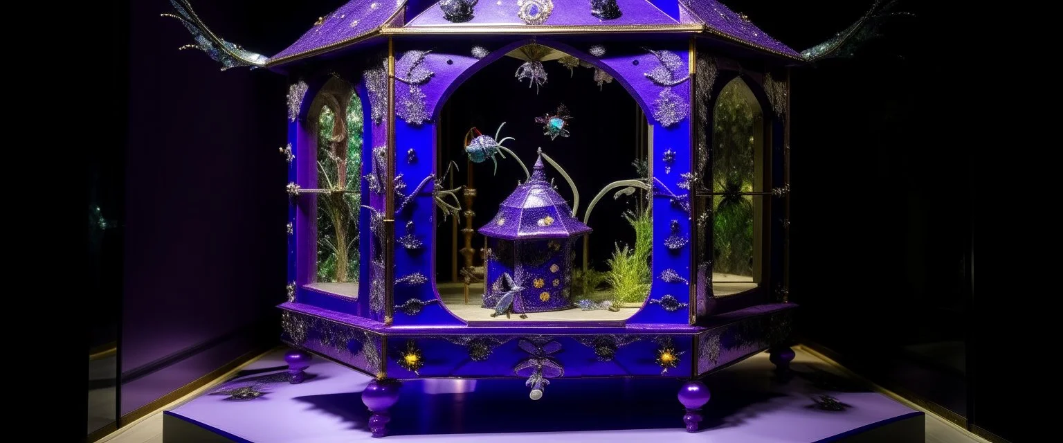 A purple observatory with grasshoppers made out crystals designed in medieval tapestry painted by Henri Matisse