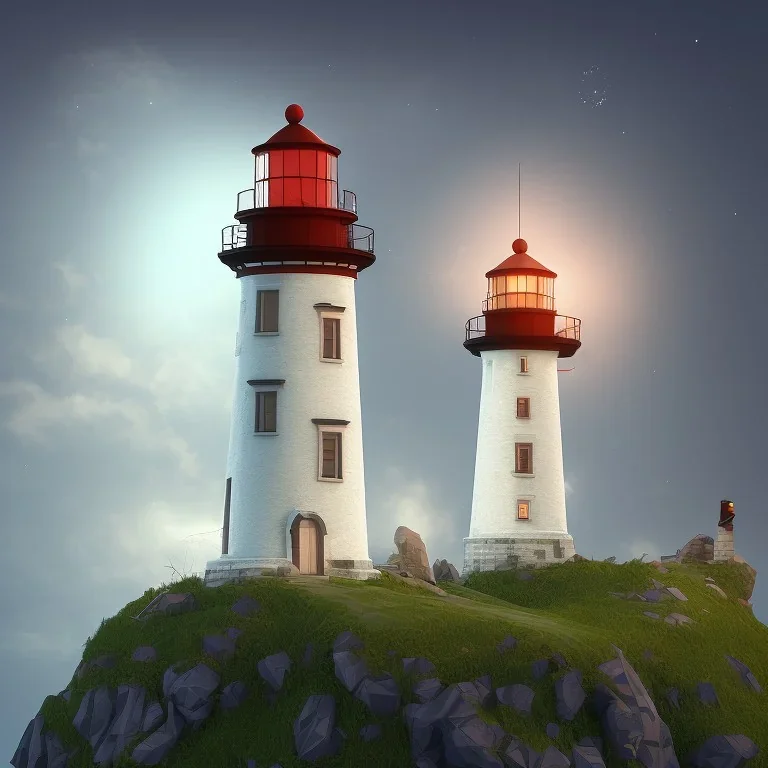 low poly scenery lighthouse by night