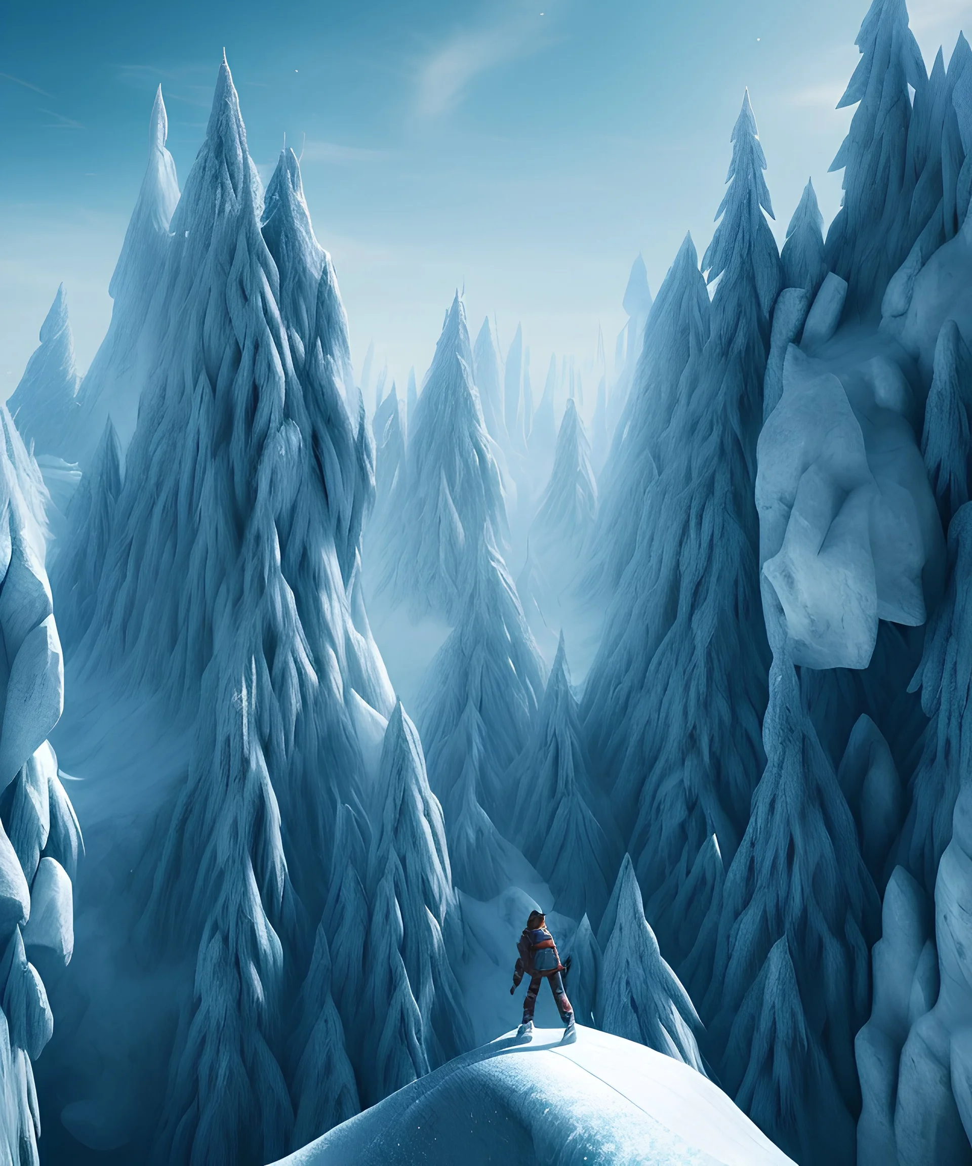 A giant person frozen inside a mountain,midjourney style, 8k, photorealistic, cinematic lighting, dramatic, atmosphereric,