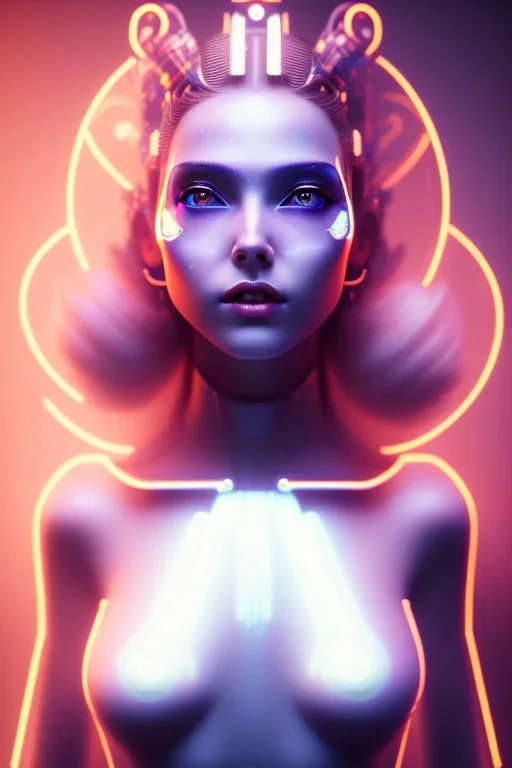 cyberpunk, head, women, portrai, tron sketch of a girl on lined paperA beautiful one nude body of a make up smiling woman blond long hair, alone, high key lighting, volumetric light high details with white stripes and blue eye, smiling with plump pink lips, flowers around, unreal engine petit prince belle fine, profil de trois quart, grand front cosmique, peau bleu cristalline, yeux bleu, perle sur le front long cheveux blond et rose etoilé, cristaux sur le corps, collier de grande princesse, l