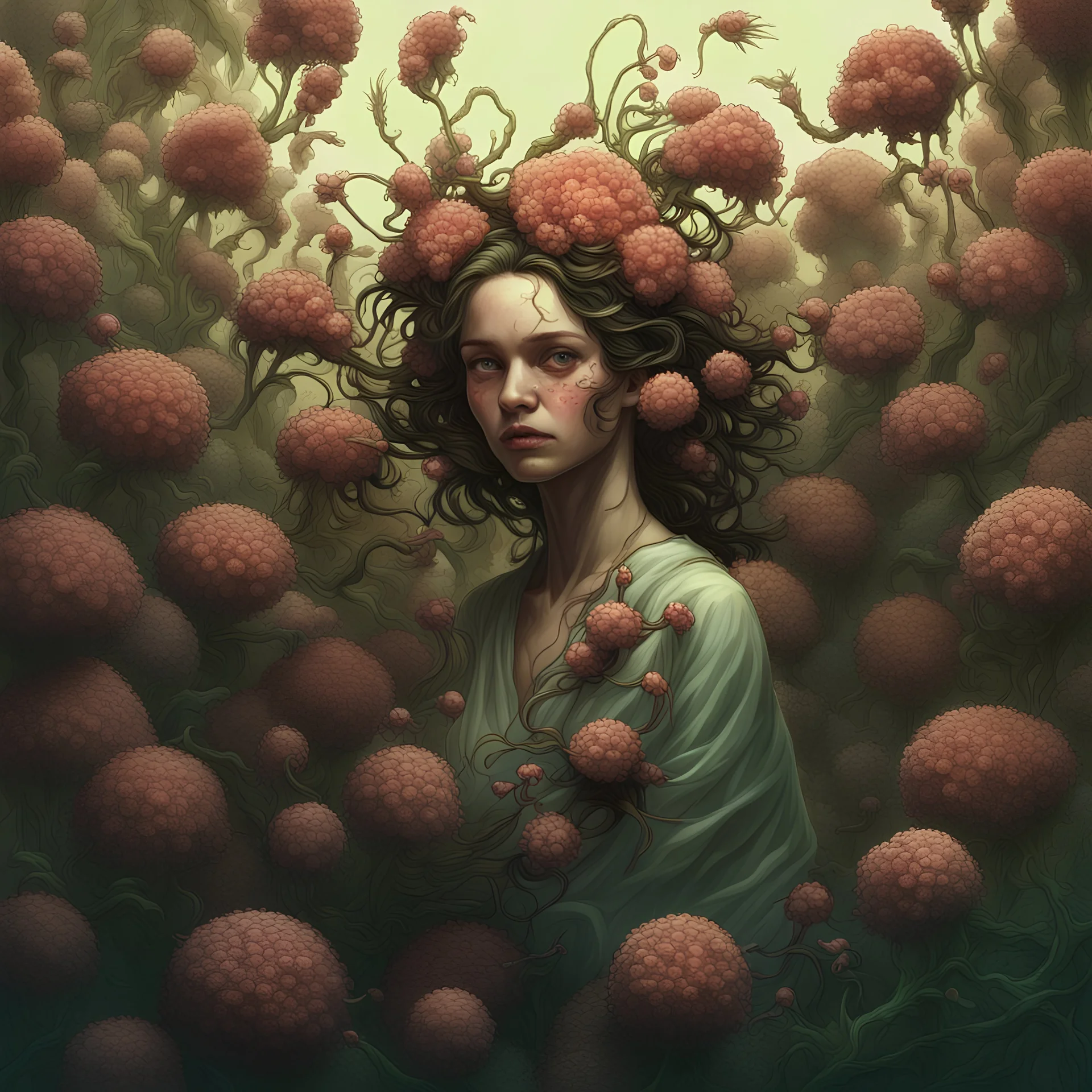 an extremely fertile, parasite-ridden women. flowers, fertile brood 8k , conspicuous, artful, digital art trending on art station 8k high resolution