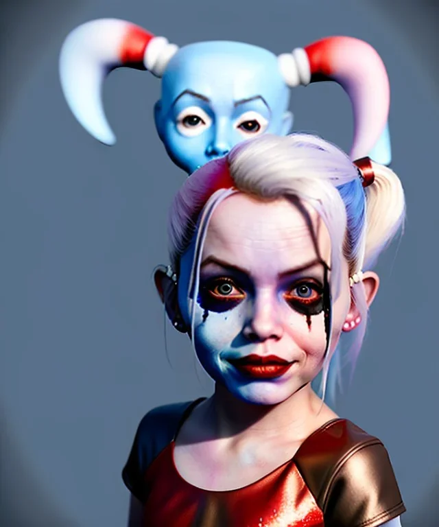 Harley quinn toddler, full body, soft skin, dramatic lighting, hyper realistic