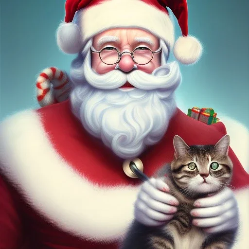 Portrait of cute cat, wearing santa, perfect composition, hyperrealistic, super detailed, 8k, high quality, trending art, trending on artstation, sharp focus, studio photo, intricate details, highly detailed, by greg rutkowski