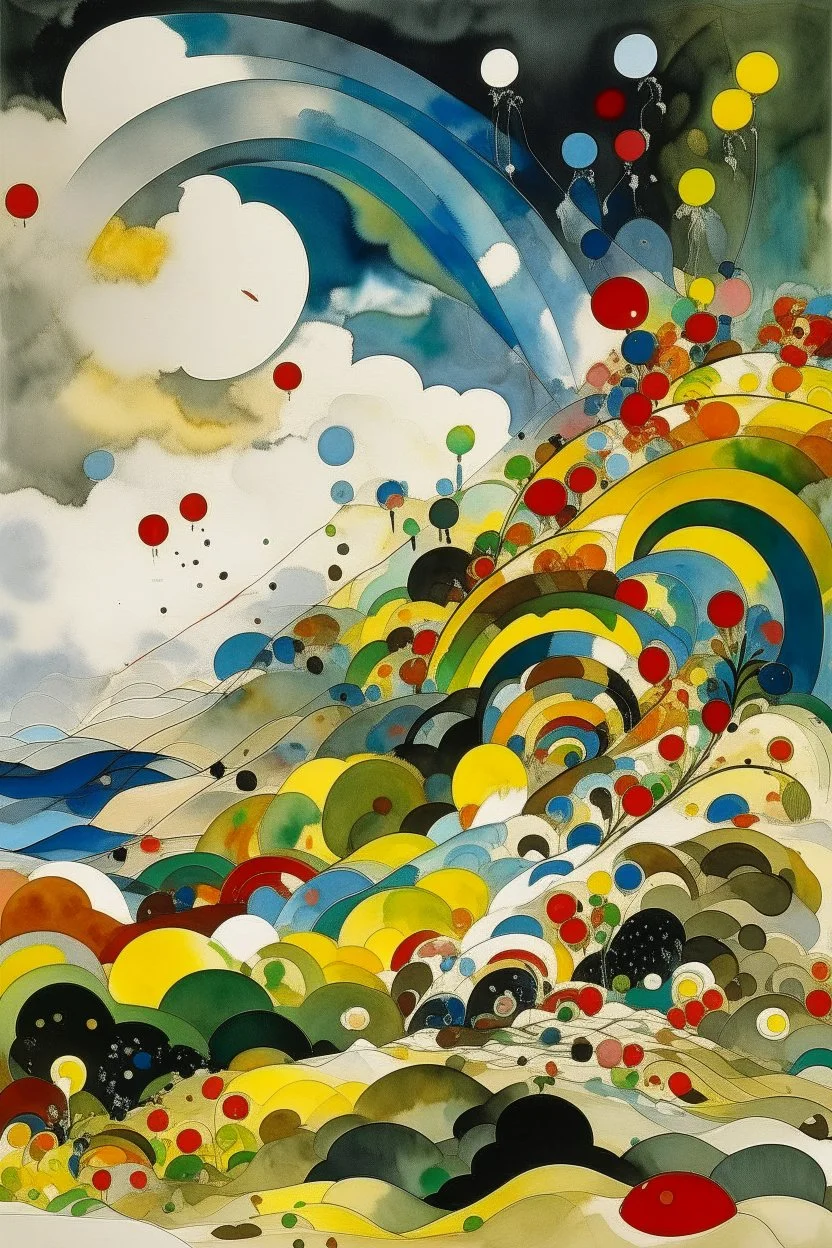 A white cloudy sky with tornadoes painted by Wassily Kandinsky
