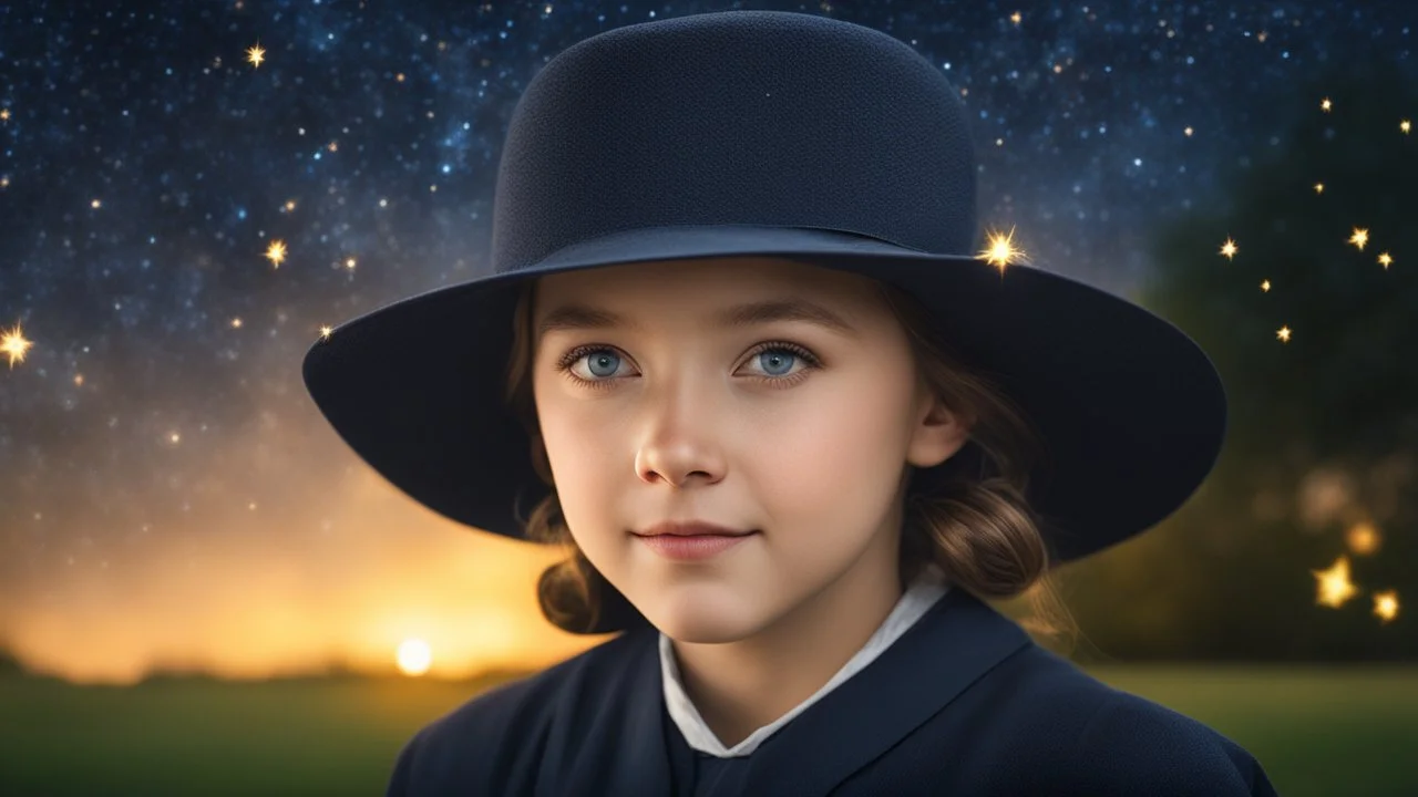 little very young Amish girl, beautiful, peaceful, gentle, confident, calm, wise, happy, facing camera, head and shoulders, traditional Amish costume, perfect eyes, exquisite composition, night scene, fireflies, stars, Amish landscape, beautiful intricate insanely detailed octane render, 8k artistic photography, photorealistic concept art, soft natural volumetric cinematic perfect light, chiaroscuro, award-winning photograph, masterpiece, Raphael, Caravaggio, Bouguereau, Alma-Tadema