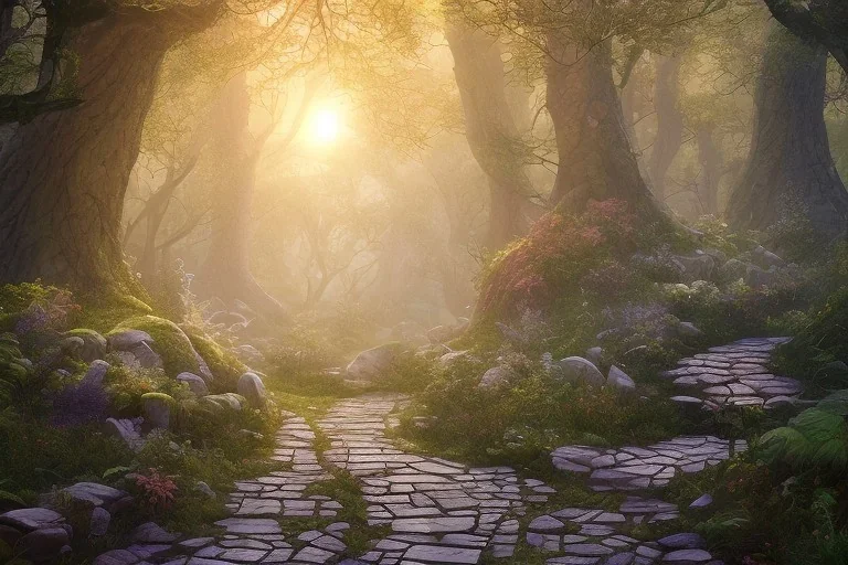  stone path lanterns forest