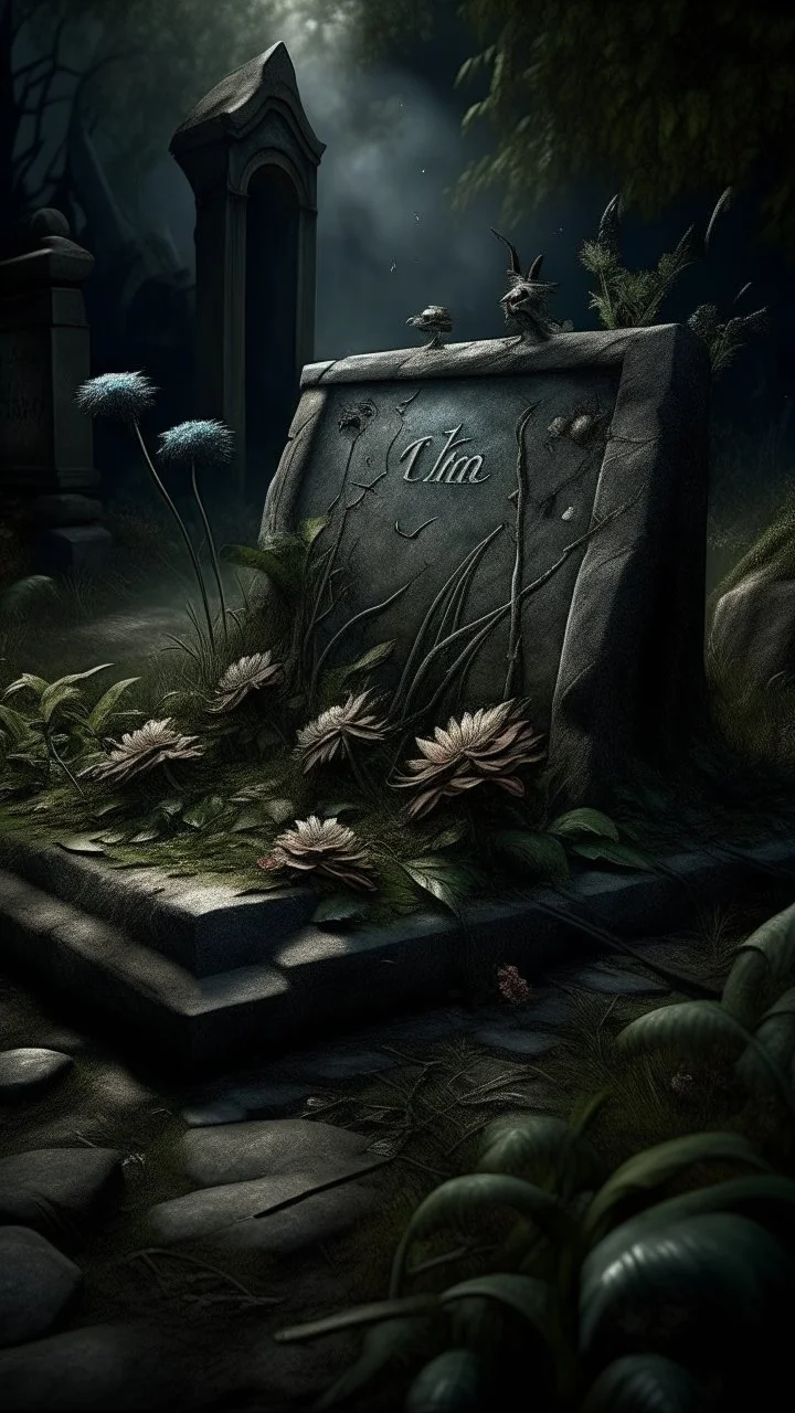 Bosch nightmares paining style Title:a a grave yard stone written on it “Life Is A Bitch” on it a dry dark color flowers 8k artistic photography, photorealistic concept art, soft natural volumetric cinematic perfect light, chiaroscuro, award-winning photograph, masterpiece, oil on canvas, Raphael, Caravaggio, Greg Rutkowski, people, beksinski, Giger