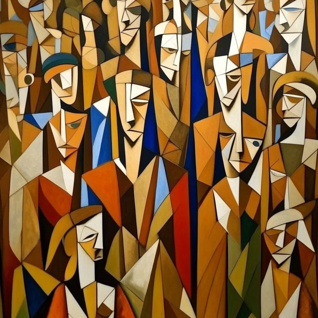 picasso cubism crowd of people brown