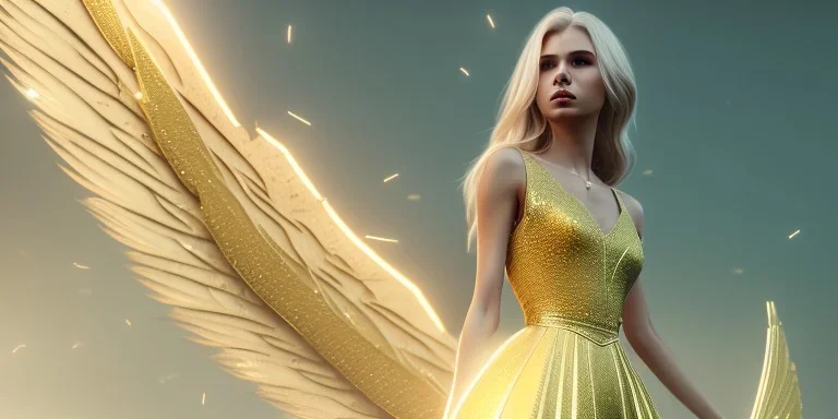 subtle queen, atmospheric, realistic, unreal engine, cinematic lighting, octane render, transparent long dress, blonde, full body, bright wings, smile, long hair