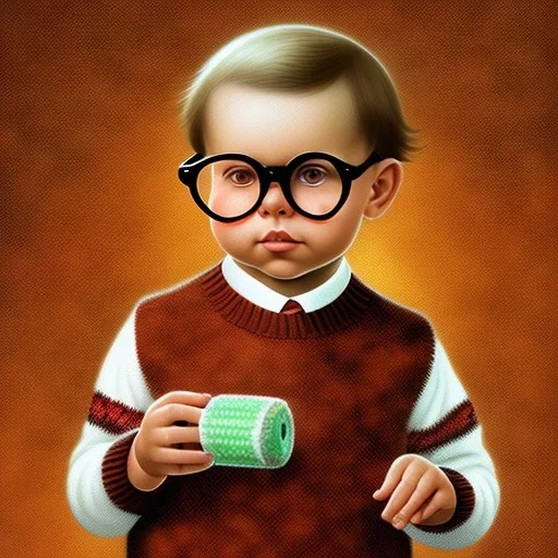 Peter billingsley chubby kid Tortoise-shell glasses, Holding a ((dark red)) bar of soap in his hand, brown argyle sweater