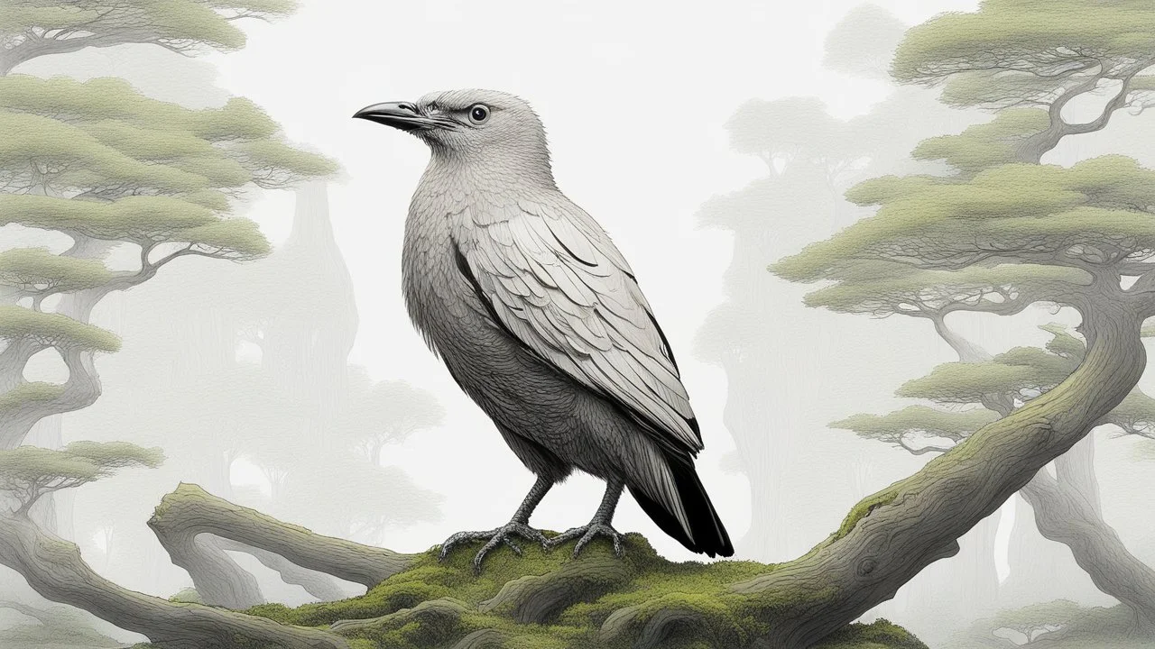 In the foreground, the Sarcoramphus papa sits atop a moss-covered, ancient tree stump, its feathers a striking combination of whites, blacks, and grays, like the intricate patterns found on a fine piece of obsidian. The bird's piercing gaze seems to hold the wisdom of the ages, as if it has witnessed the rise and fall of civilizations.