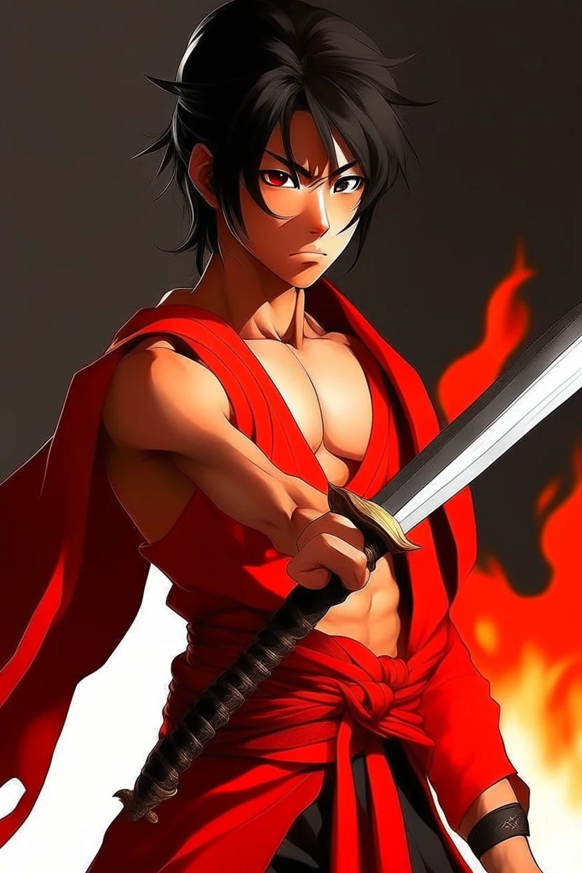 The same photo but with a katana red sword