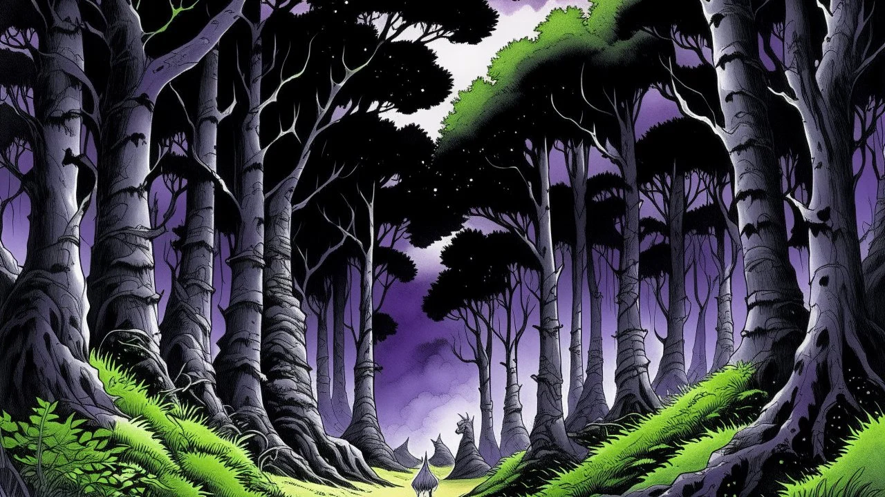 A blackish purple arid woods with glowing eyes painted by Katsushika Hokusai