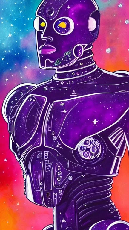 cyborg man, super ,nion ,purple, extremely beautiful art, cosmic, highly creative, rich colors, amazing details