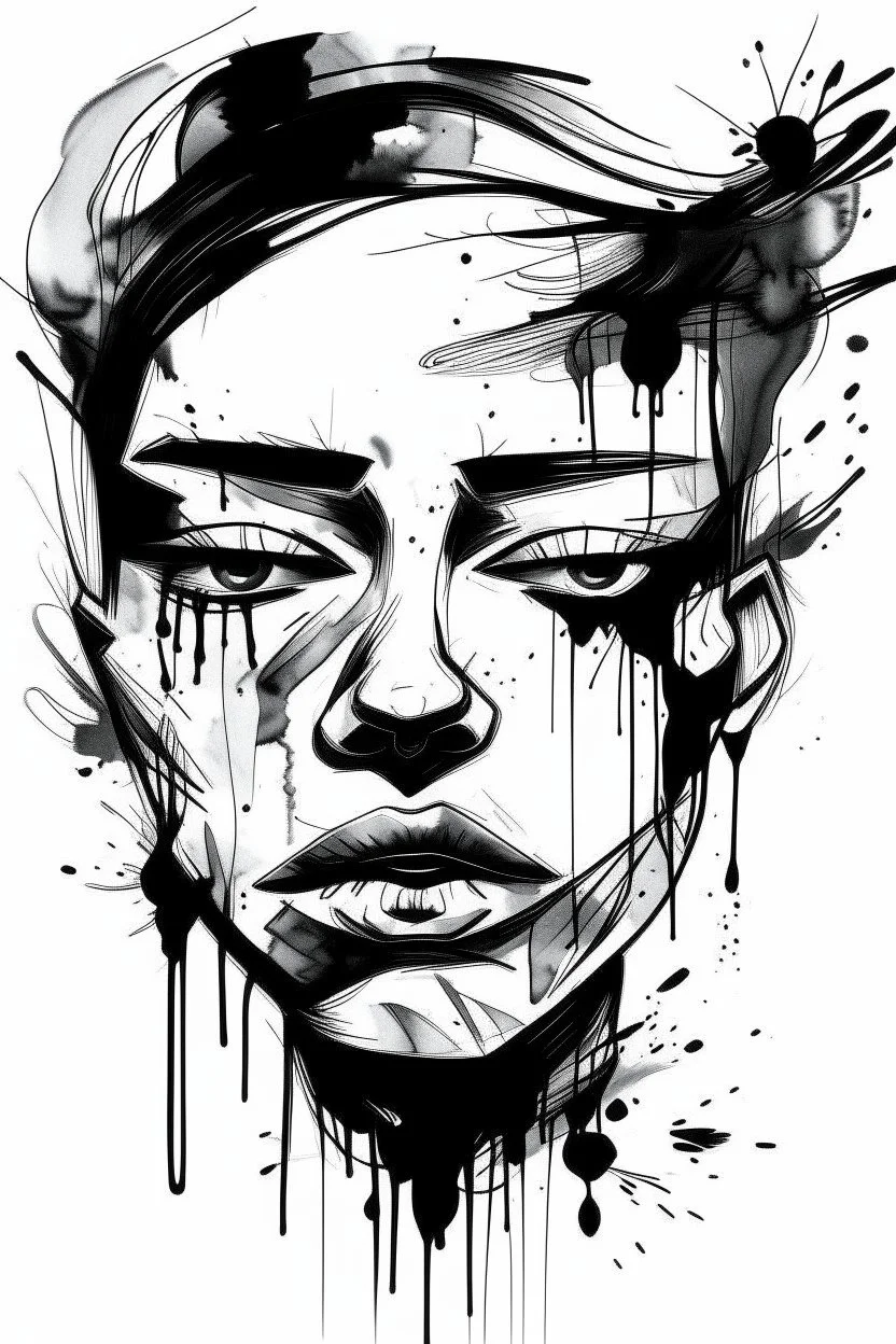 Black and white brush strokes sketched face