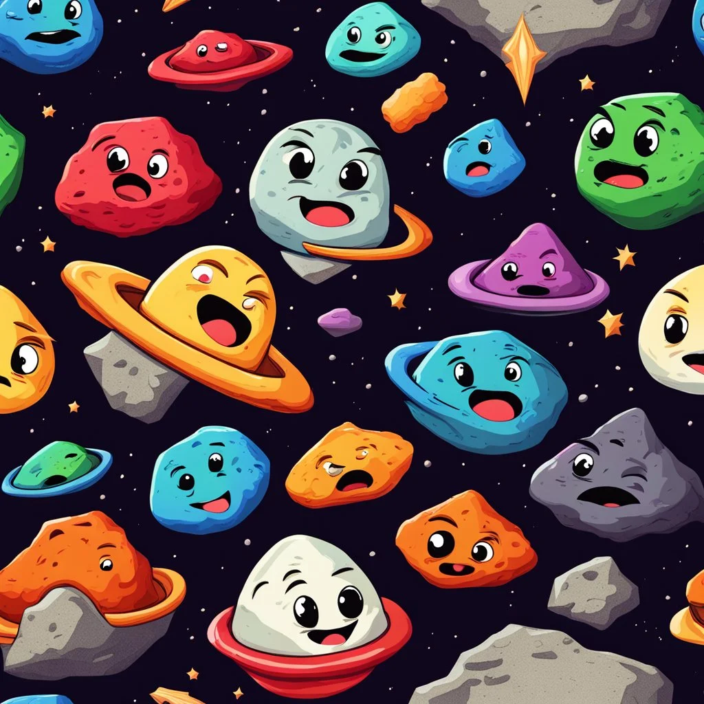 cartoon asteroids with faces