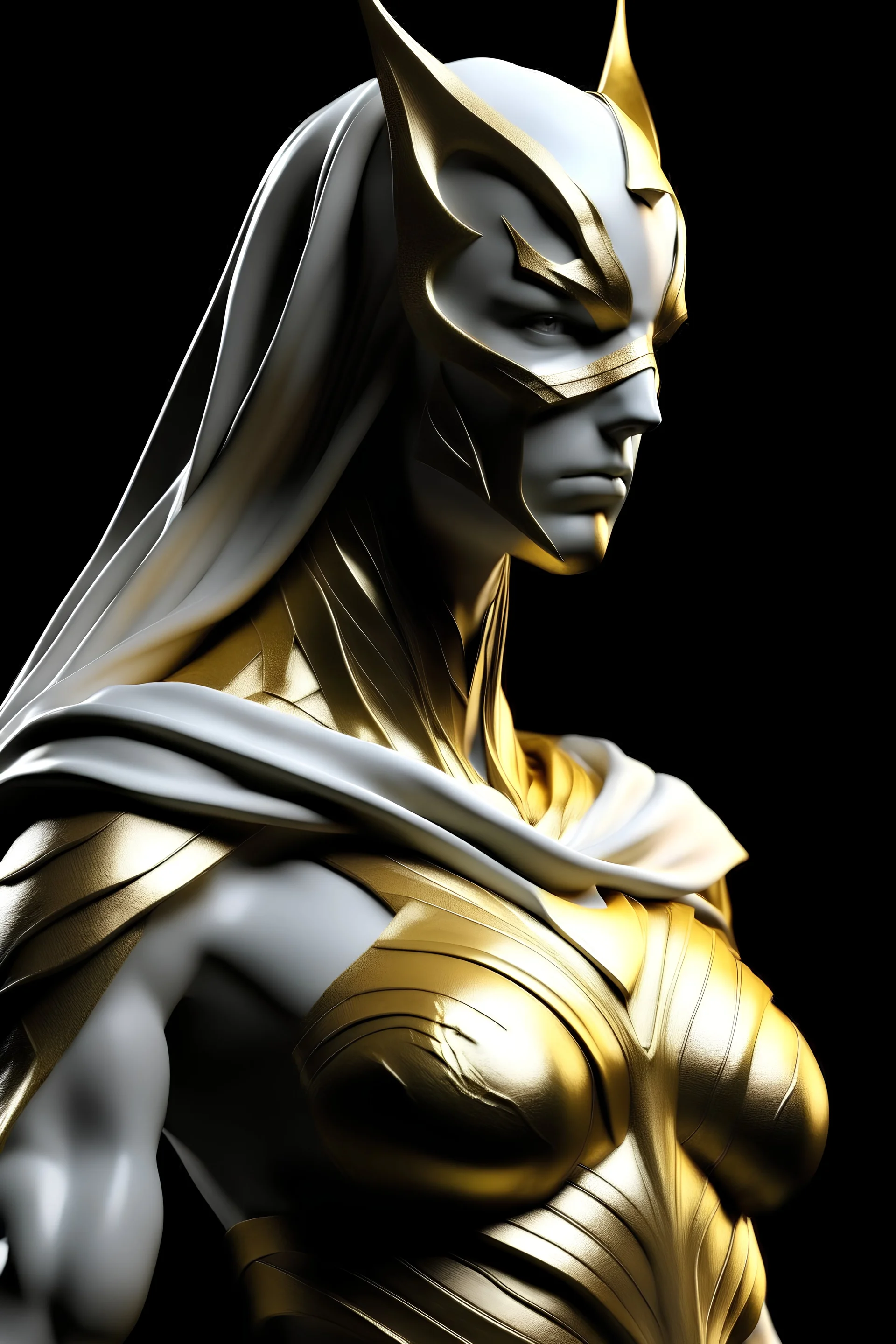 whitemarble Female, Muscular, Spartan, Sculpture, beautiful, full of details, high definition, black backround, 8k, Golden Iris, Thin Veil