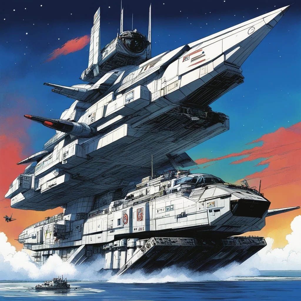 illustration by underground comix artist, Brion Gysin of: Macross SDF-1 Fortress Ship is huge scales Macross (C) Tatsunoko,Studio Nue and Shoji Kawamori
