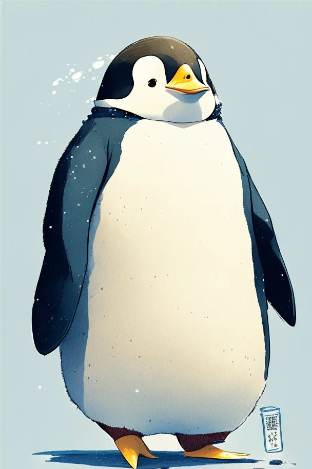 cheery penguin avatar full body in Hayao Miyazaki illustration