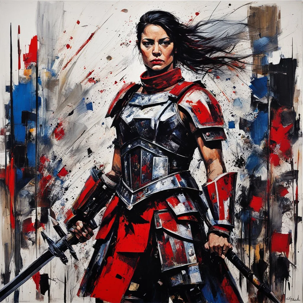 [aquqrelle by Jean-Paul Riopelle] In the midst of a raging war, amidst the clash of swords and the cries of the fallen, a figure stood tall. A woman unlike any other, her muscles rippled beneath her armor, a testament to her strength and resilience. She was a Roman Centurion, a warrior of unmatched skill, commanding respect from both friend and foe alike.