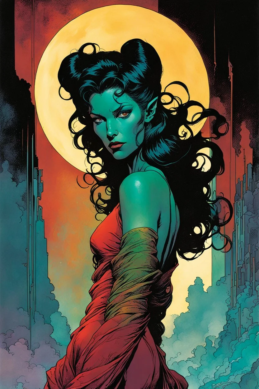 create a ethereal, otherworldly seductive ancient female succubus , in the comic book art style of Mike Mignola, Bill Sienkiewicz, and Jean Giraud Moebius, with highly detailed and sharply defined feminine facial features , finely penciled and inked , dramatic natural lighting