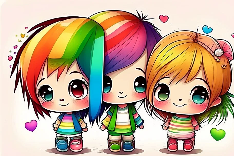 cute rainbow chibi girl and boy