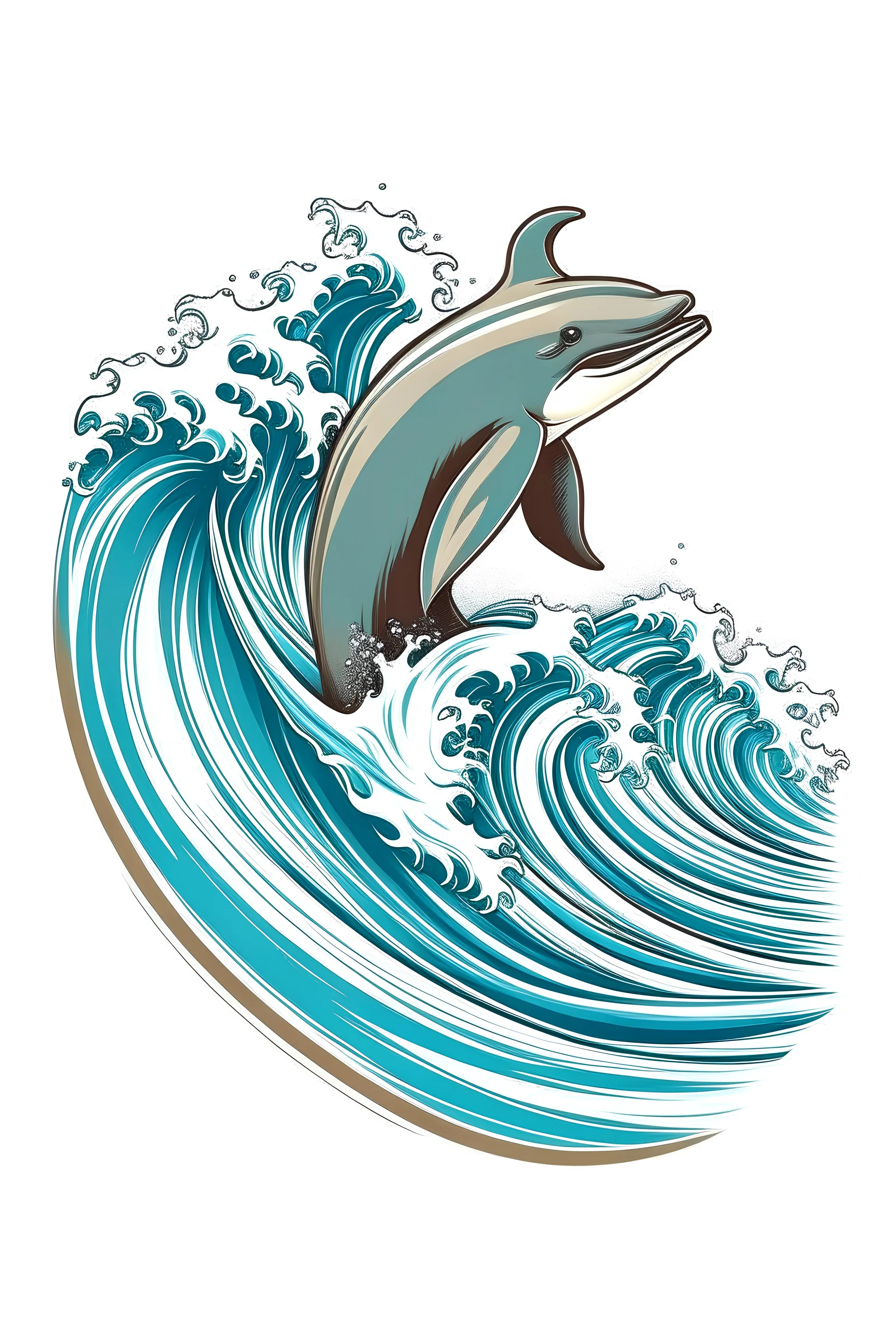 A Dolphin surfing vector image for a t-shirt on a white background