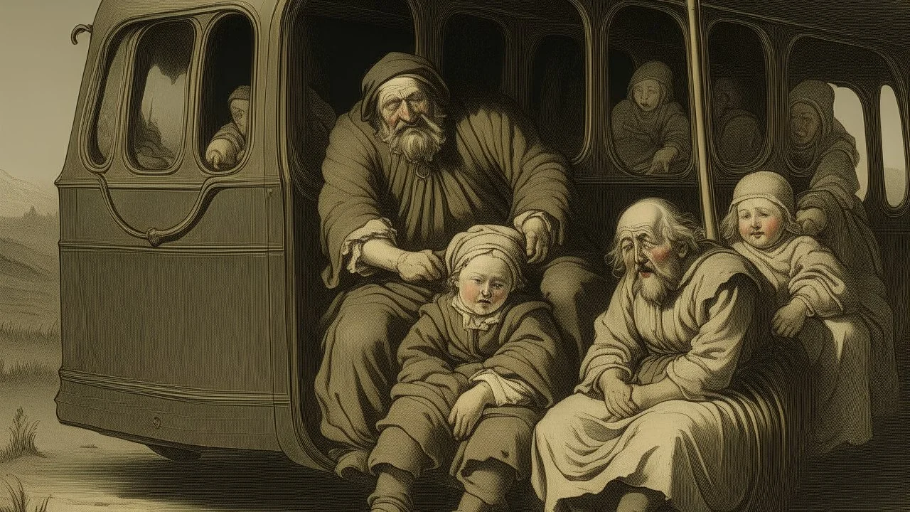 an awful family lulls to sleep a peasant on the bus