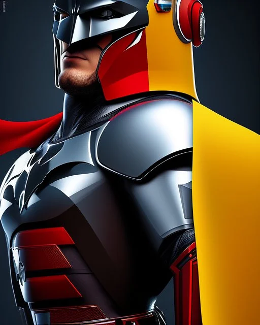 Portriat of the Batman, Fernando Botero style, digital art, red, black and yellow colors, hiperdetallado, full body