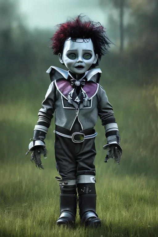 Edward scissorhands toddler, steampunk, full body, jump, bokeh, hyper realistic