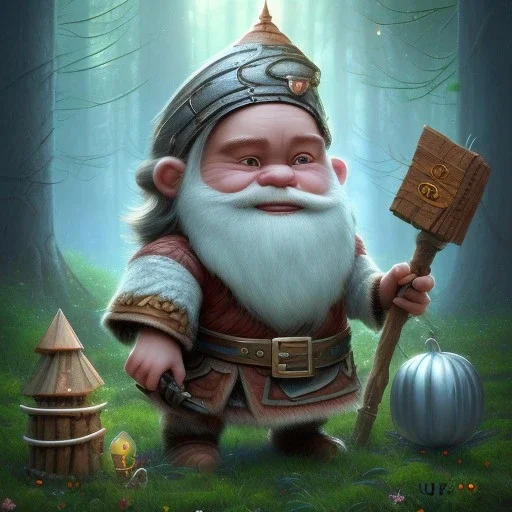 upper body of cute tall human wizard with big eyes holding dwarf miner gear , wood and rope bridge in magical forest, spray painting, autumn foliage frame,dark fantasy art , sun,magic wand, Realistic photography, incredibly detailed, ultra high resolution, 8k, complex 3d render, cinema 4d, color corrected