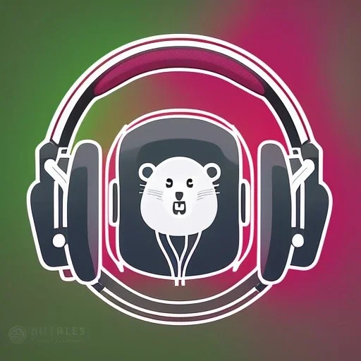 die cut sticker of cute cyber animal with headphones, 2D, flat illustration by bryen frost, cyberpunk, minimal, vector style