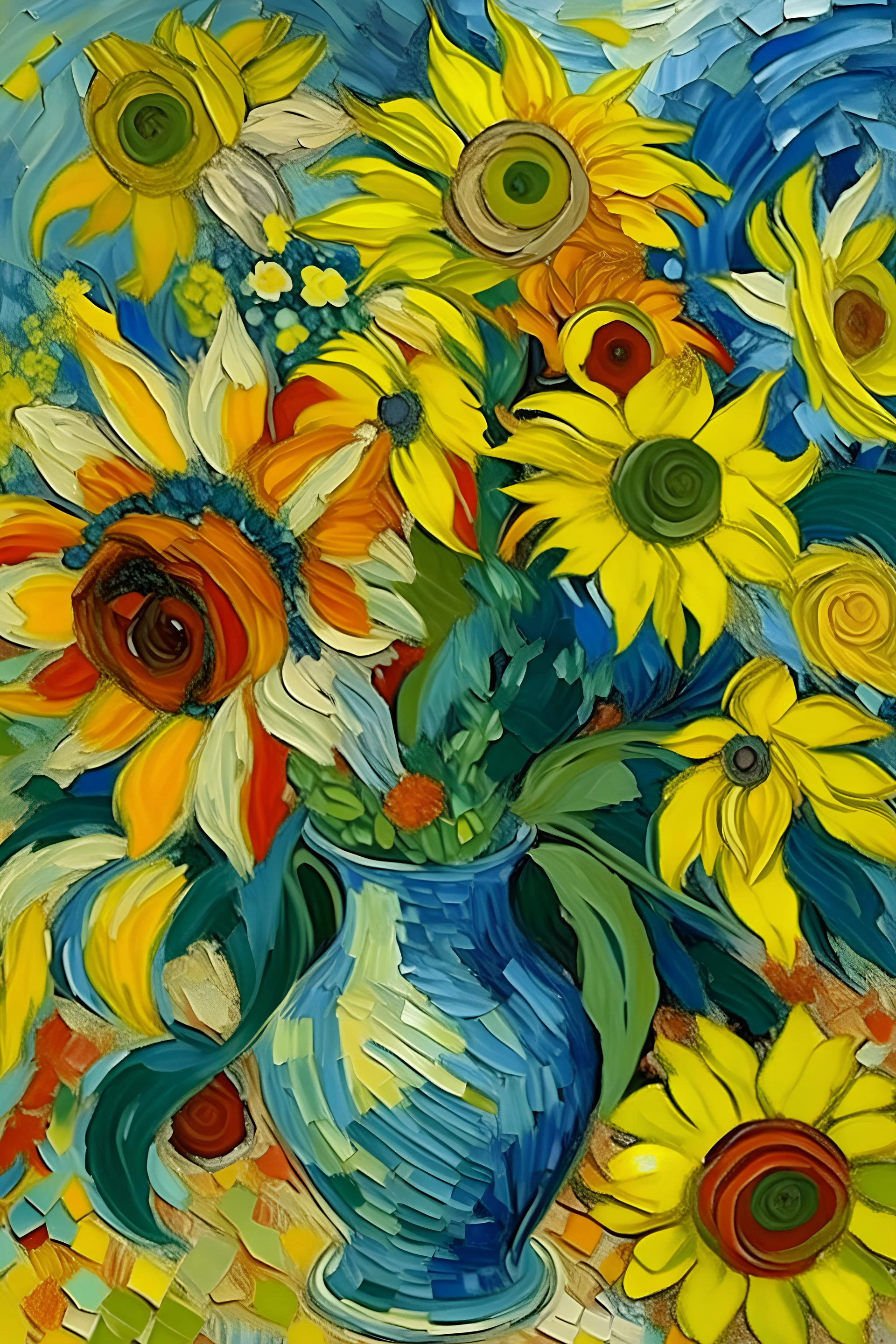 flores de griasoles al estilo de van gogh