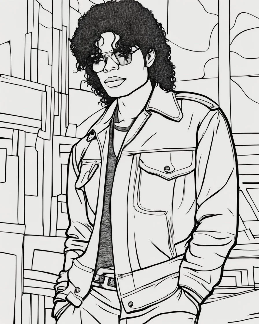 coloring page for teens, simple outlines art, outline drawing, bold outlines, clean and clear outlines, no tones color, no color, no detailed art, art full view, wide angle, white background, Michael Jackson