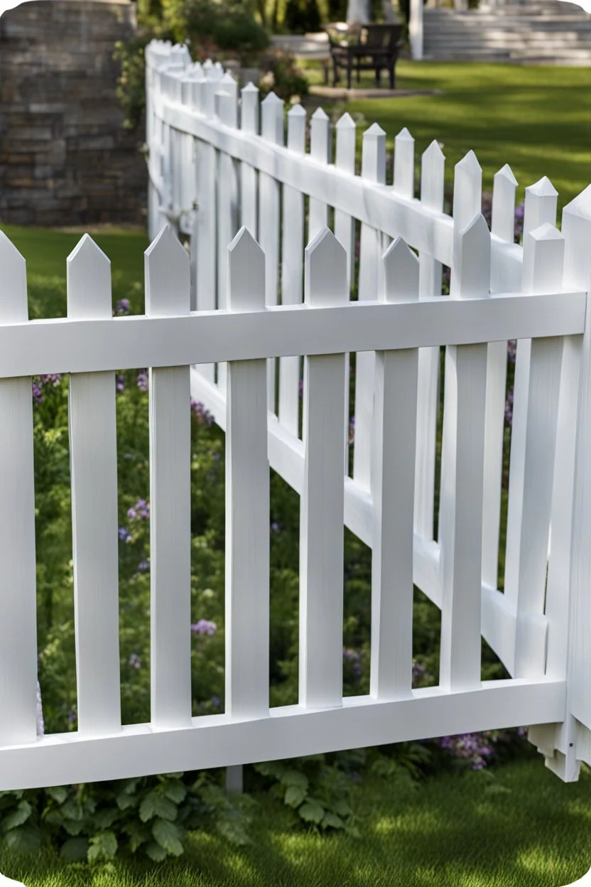 white vinyl fence in yard, photograph