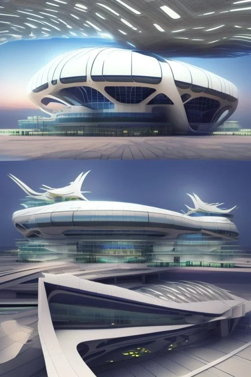 modern futuristic architectural structures of Airport in 2100