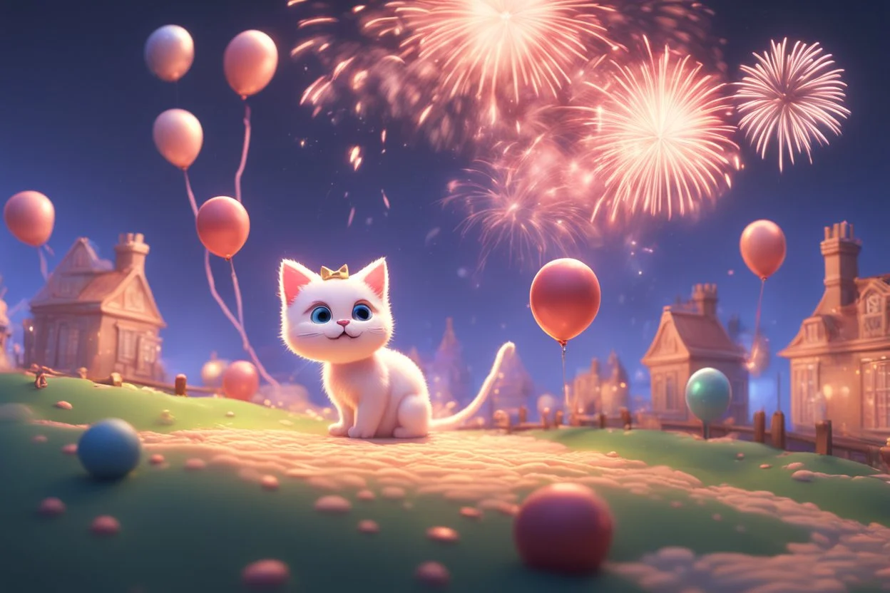 cute fluffy pixar chibi cat, new years eve scene, champagne, twisted serpentine, fireworks Weight:1 detailed matte painting, deep color, fantastical, intricate detail, splash screen, complementary colors, fantasy concept art, 8k resolution trending on Artstation Unreal Engine 5 Weight:0.9