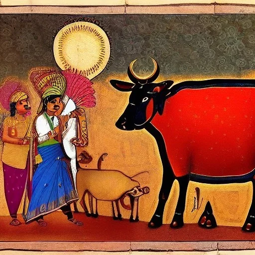 holy cow in delhi indian painting style