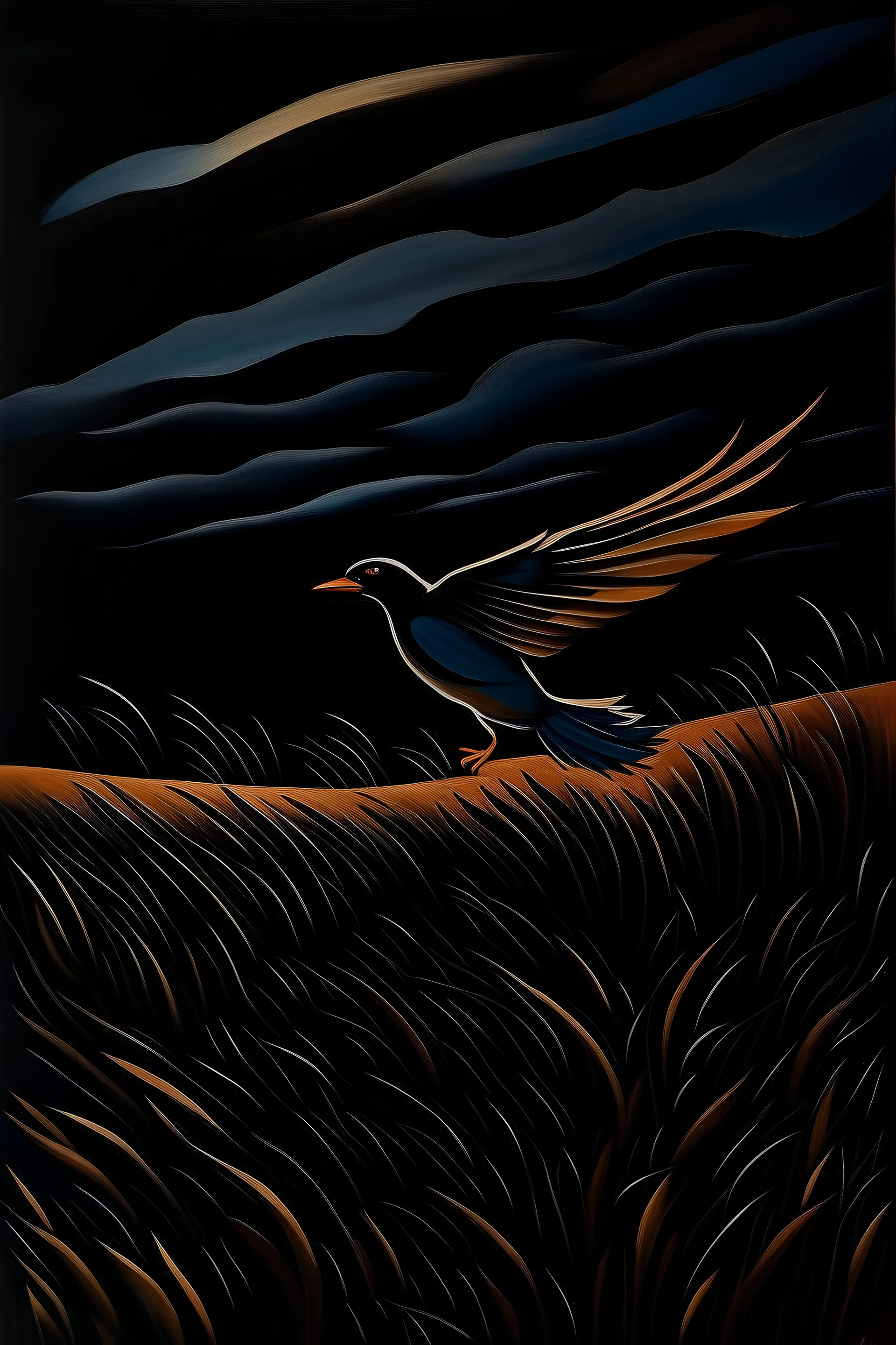 pajaro volando en un campo oscuro al estilo de André Derain