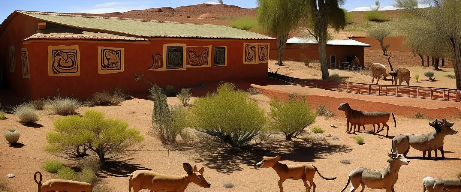 Brown semi-desert grounds with animals painted by Frank Lloyd Wright